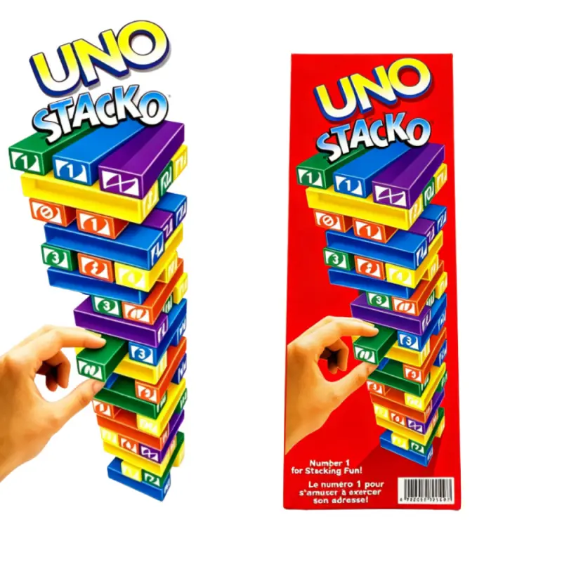 Mattel UNO Jenga Game, Classic Stack-a-Ball Board Game, Stacking Block Game, Family Fun Game, Interactive Balancing Toy for Family Gatherings, Suitable for Adults and Children, Party Gift