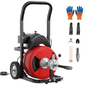 370W Electric Drain Cleaning Machine, 100FT x 1/2" Steel Core Cable Sewer Auger, Pneumatic Foot Switch with Heavy-Duty Wheels, Rust-Proof Pipe Tool for Home & Commercial Use