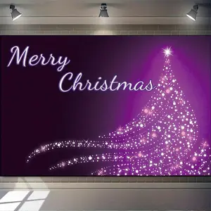 1pc Merry Christmas Purple Tree Backdrop, Polyester, Indoor/Outdoor Wall Decor, Photography & Photo Booth Prop, Festive Living Room Decoration, No Power Required