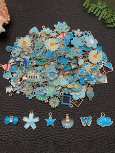 20/50/100 pcs Fashion Enameled Blue Assorted Flower Heart Shell Charms Gold-Plated Cute Pendants for DIY Bracelet, Necklace, Earrings, and Crafts Accessories, Diy Jewelry Accessories, Fashionable Charms, Diy Jewelry Decoration