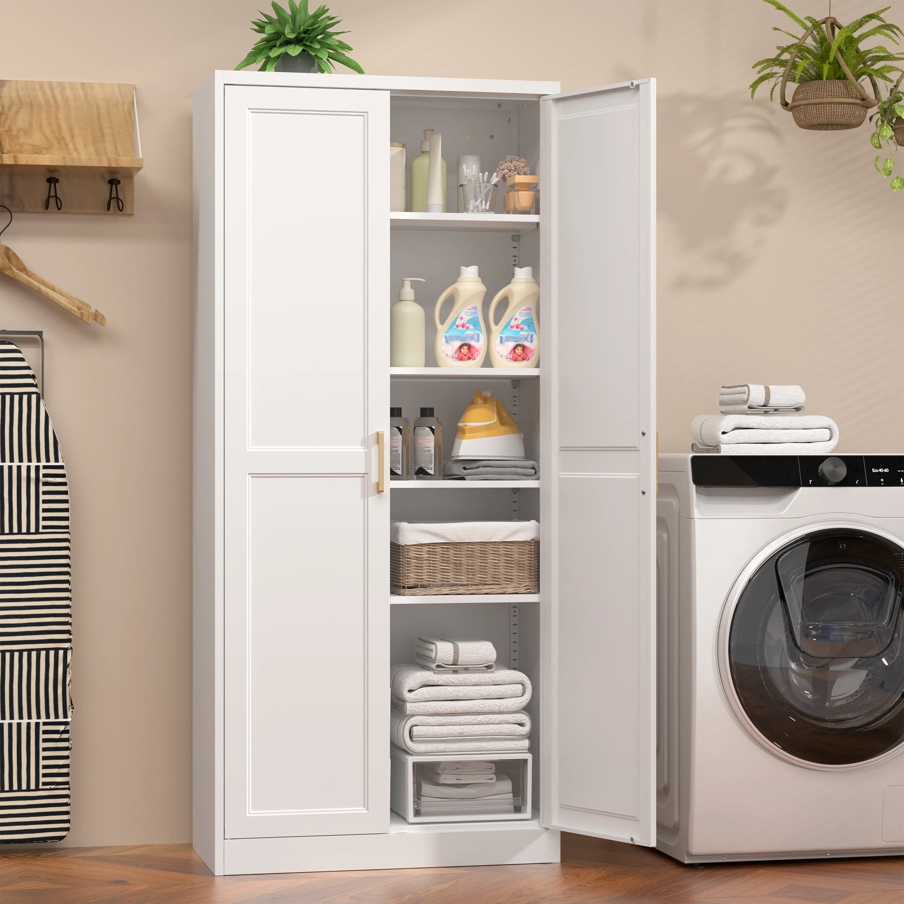 71" Tall Pantry Cabinet Kitchen Pantry Storage Cabinets with 2 Door and 4 Adjustable Shelves White Metal Pantry Storage Cabinet Cupboard for Kitchen, Dining Room, Living Room and Bathroom Organizer campingessentials