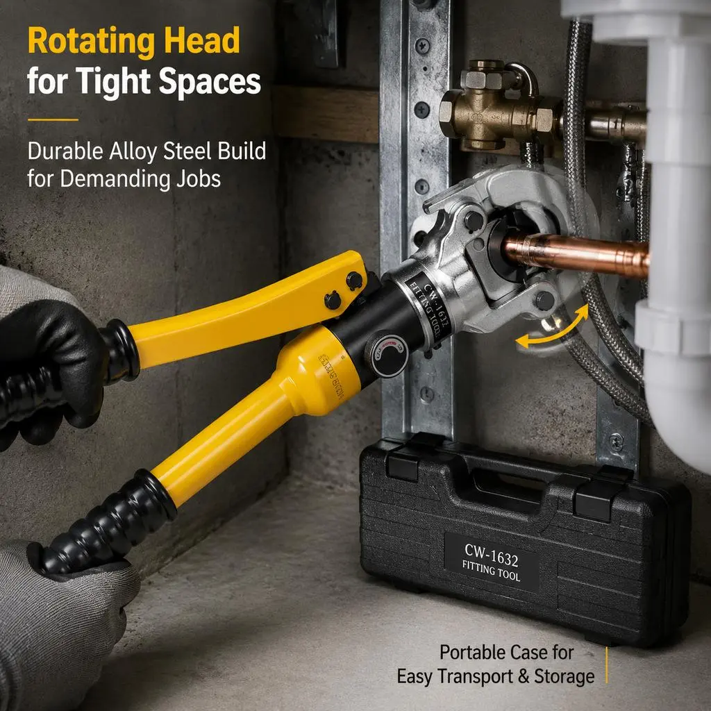 Rotate Copper Press Tool，360° Hydraulic Crimping Tool with 1/2",3/4" and 1", Plumbing Crimping Tool with One-click Open, Press Tool for Copper Pipe, Narrow Space and Tee Fitting, Hydraulically Driven,Father's Day Gift