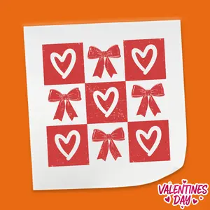 Heart and Bow Checker Pattern - Valentine's Day DTF Heat Transfer Sheet