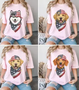 Dogs Patriotic Graphic Tshirt Light Pink & Irish Green – 25 Cute Dogs Wearing American Flag Hats