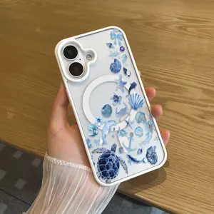 GlamCase Crystal Clear MagSafe Phone Case for iPhone 15 Pro TPU Anti-Yellowing Military-Grade Drop Proof Turtles and Coral Design Anti-Scratch Anti-Fingerprint Dust-Proof e4