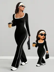 Women's Fitted Jumpsuit, Fashion Design, Outdoor Street Hollow Out Colorblock Shaping Fitness Comfort Y2K Style, Knit Daily Wear, Workout Jumpsuit, Sporty Comfy Jumpsuit