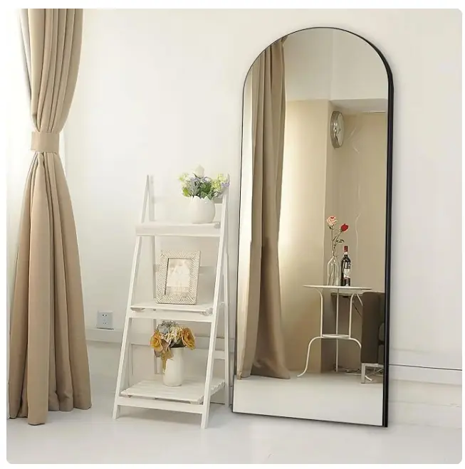 64"x21" High-Quality Arched Full Length Mirror, Aluminum Alloy Frame Ensures Stability, Standing Design for Bedroom, Black