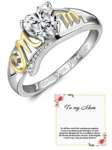 Heart-Shaped Zircon Mom Letter Ring, Heart Signet Ring, Heart Letter Rings, Elegant Plain Design, Perfect Mother's Day Gift, Daily Wear Jewelry, All Seasons Accessory