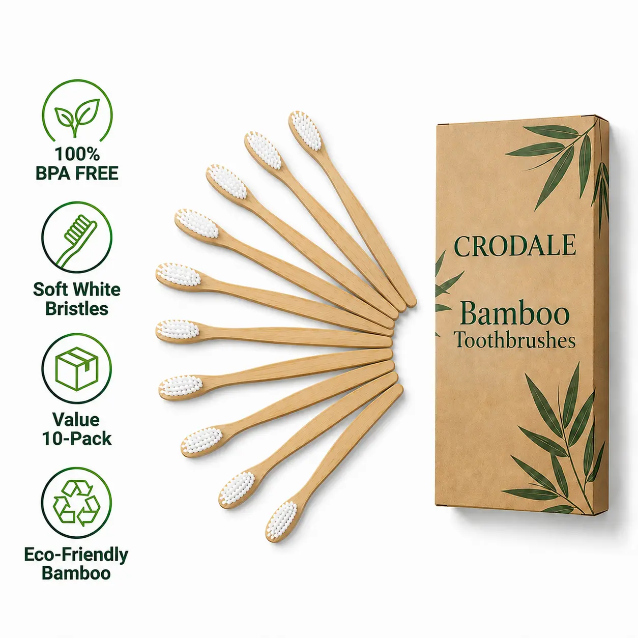 Bamboo Toothbrushes 10 Pack - BPA Free Soft Bristles Toothbrushes, Eco-Friendly, Natural Wooden Toothbrush