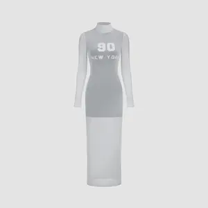 Cider [size 0-10] 90 New York Mesh Stand Collar Maxi Dress Dealsforyou