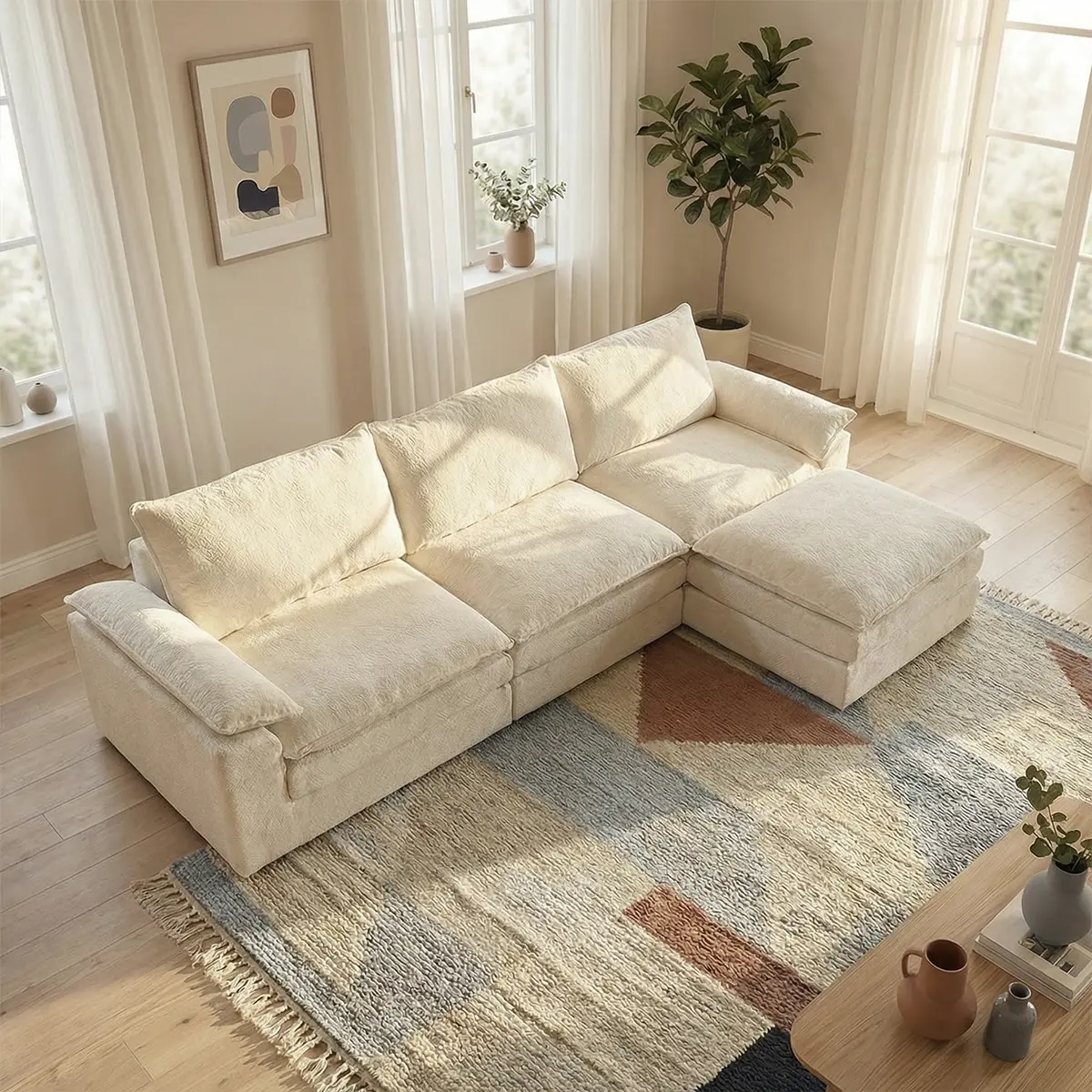 118-in L-Shape Sectional Modular Velvet Loveseat Set - Modern Apartment Furniture with Velvet Fabric, Fixed Arms, Pet-Friendly, Non-Rigid Design, No Assembly, Extra-Wide Seat, Soft Pillows, Flannelette Corner Corduroy Cloud Chenille Style