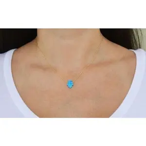 Sterling Silver Blue Opal Hamsa Necklace