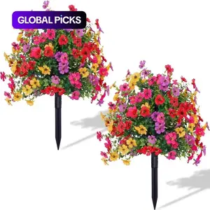 Artificial Violet Rose Bush, UV Resistant Waterproof Flowers, Outdoor Garden Porch Patio Decor, No Maintenance Required, Easy Care, Plastic Simulation Leaves