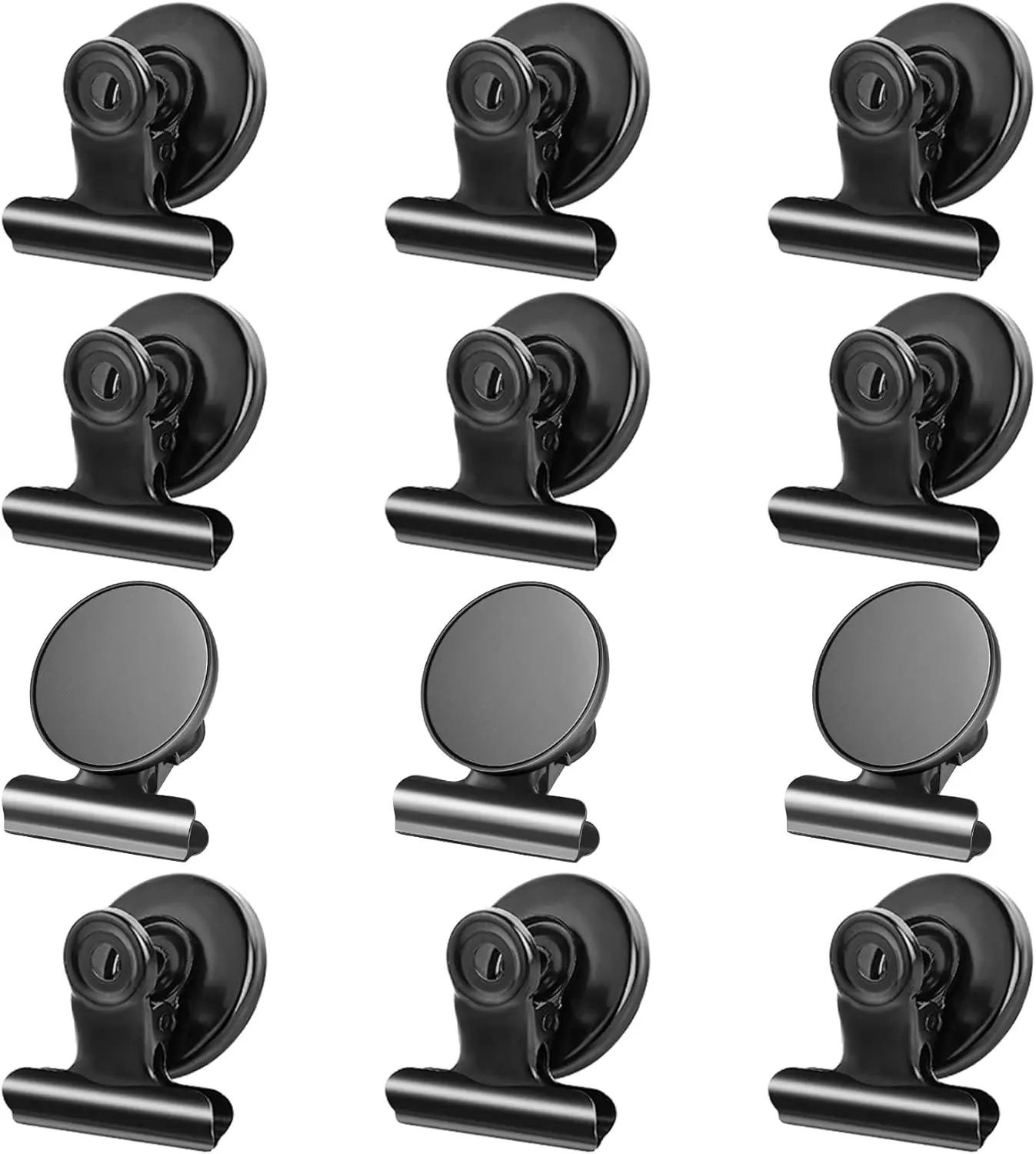 12-Pack Heavy-Duty Magnetic Clips, Decor Refrigerator/Whiteboard Magnets for Home & Office Organization, Black Kitchen Accessories