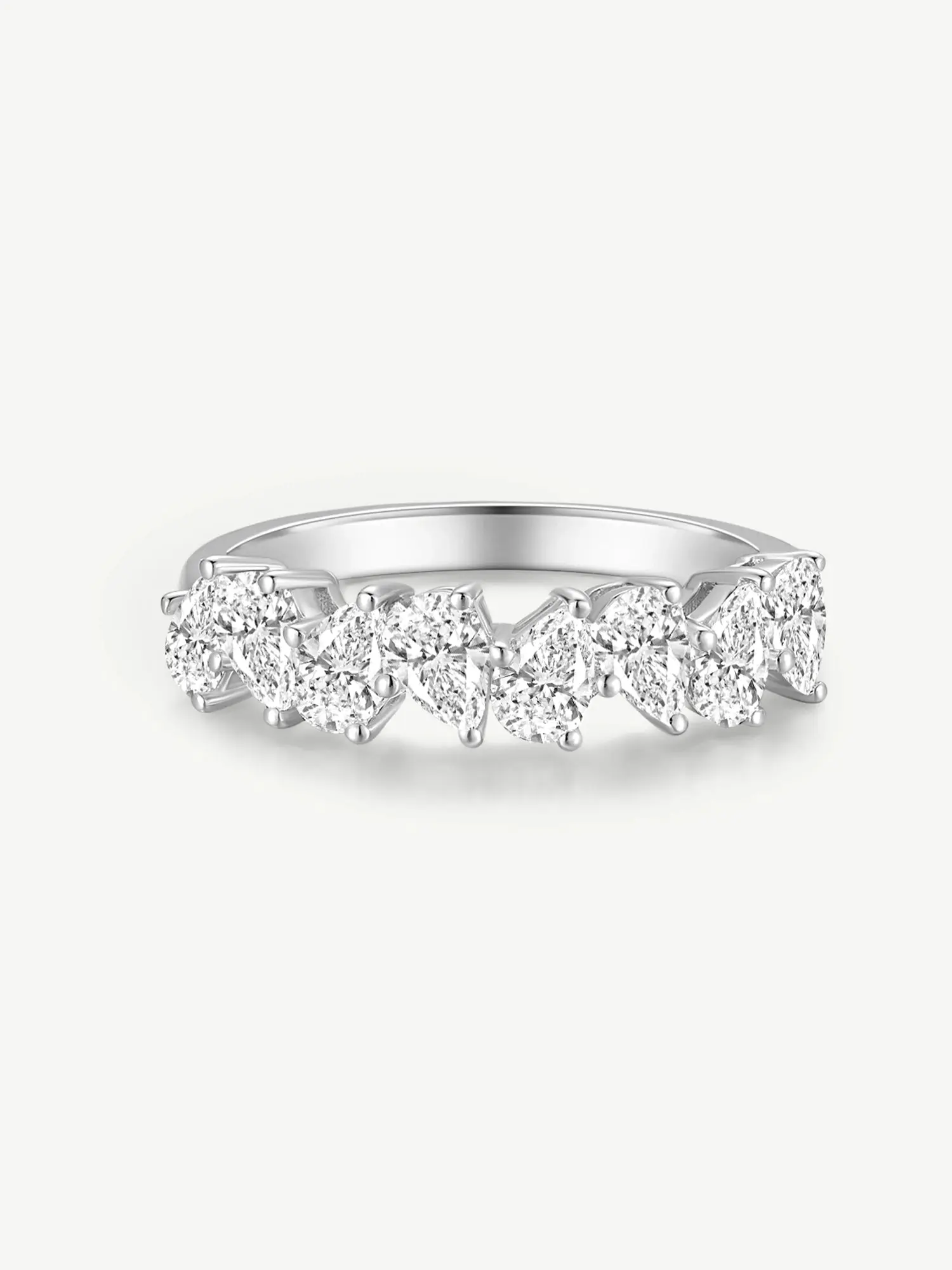 Pear Cut Diamond Half Coverage Wedding Band Ring in Sterling Silver Engagement Promise Wedding Anniversary Stackable Band Ring for Women (1.16 Ct. Tw.)