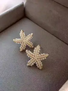 Women's Ocean Style Starfish Imitation Pearl Stud Earrings, Perfect for Travel, Vacation, Daily Wear, Holiday Gifts