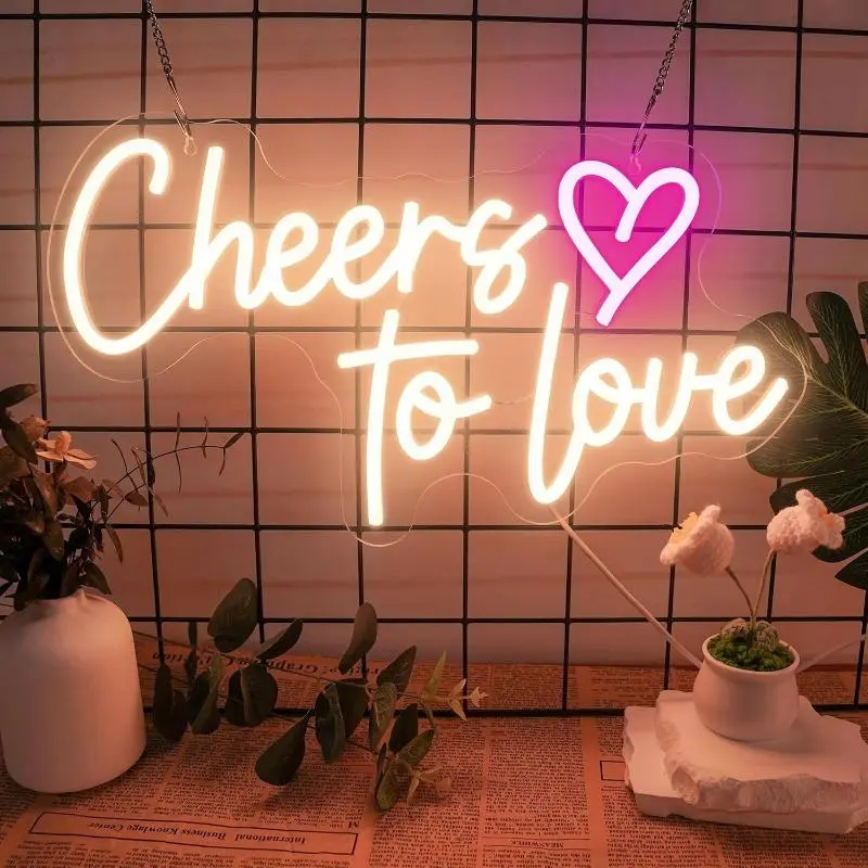Cheers To Love Neon Sign, USB Plug Powered LED Neon Light, Decorative Light for Home, Office, Proposal, Engagement, Wedding Site, Room Decoration