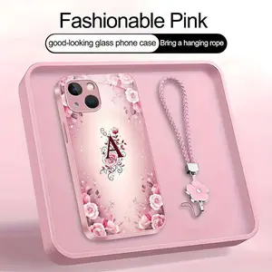 Suitable for [iPhone 15 Plus] high-end women's phone case🤩，a beautiful four-leaf clover lanyard is included🍀，a free four-leaf clover lanyard is included, with 26 letters of the alphabet to choose from and  exquisite Rose flower patterns 952