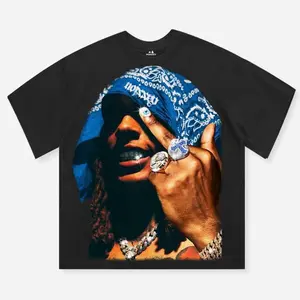 Blue Paisley Bandana Rapper Graphic Oversized T-Shirt Unisex Streetwear 100% Cotton Baggy Hip Hop Tee