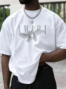 Luxury Brand Style Dove & Letter Print Oversized T-shirt | Casual Hip Hop Top Stylish Vibe