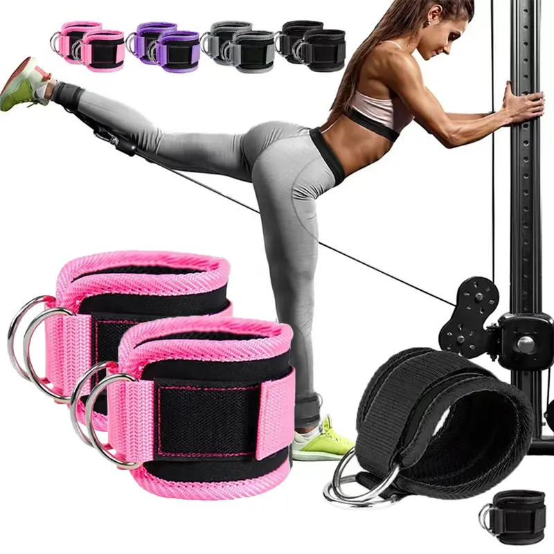 Ankle Straps with Double D-Ring for Gym Workouts Glutes Legs Strength Training Pink Black Blue Red Nylon Weight Equipment Weighted Belt Support Sports Safety Abductors