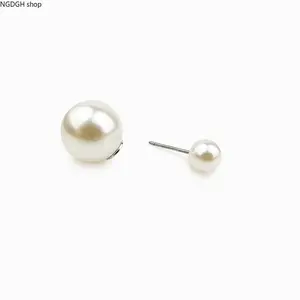 Women's Gold Plated Pearl Bar Earrings - Large Freshwater Pearl, Ornate Crown Cap Cartilage Bar Stud, Lightweight Hypoallergenic Jewelry for Daily Ear Stack, Wedding