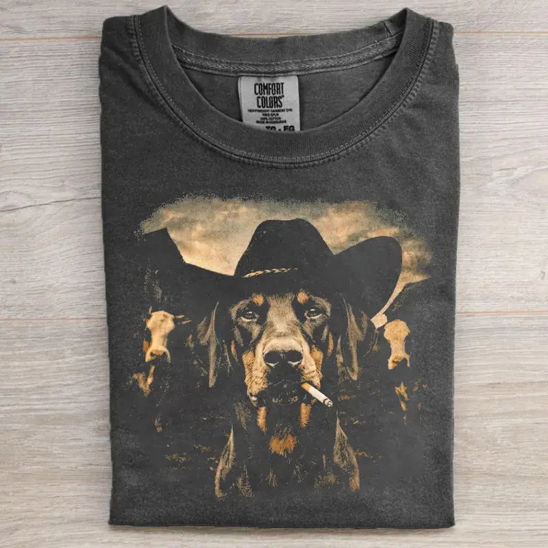 Doberman Pinscher Western Graphic T-shirt, Vintage 90s Cute Dog Tee, Animal Lover Gift, Unisex Fit Design, Gift for Men and Women