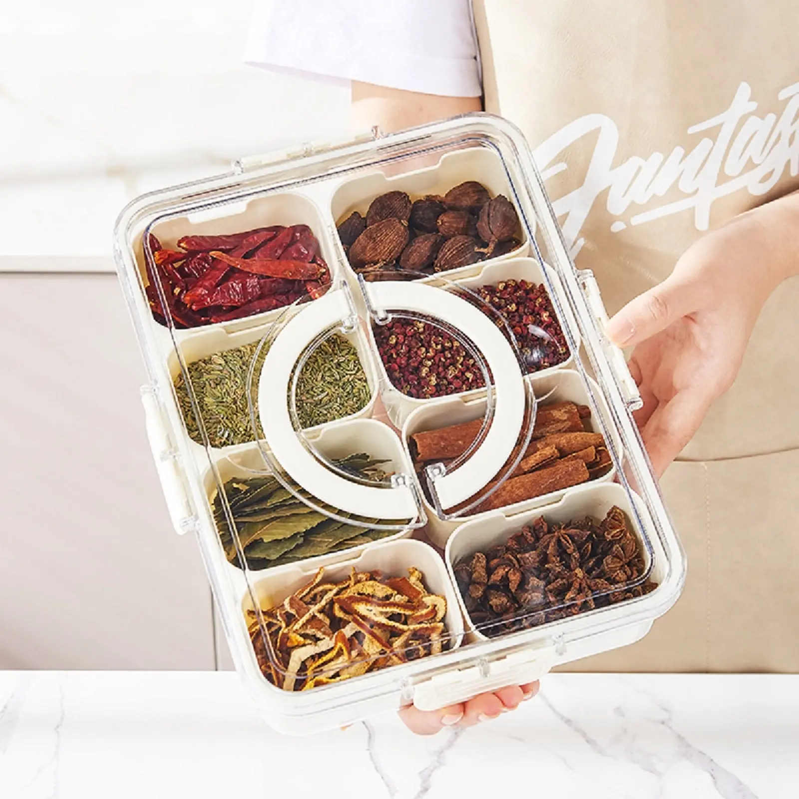 Divided Box with Handle 8 Small Removable Boxes for Food Serving Tray Snack Platter with Lids Stackable Fruit&Veggie Container  for Snack Charcuterie Candy Nuts Spice Kitchen Plastic Food Container