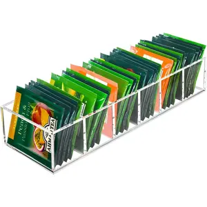 Acrylic Tea Bag Organizer, Clear Small Tea Packet Storage Box for Drawer, Countertop, Pantry, Kitchen, Cabinet, Shelf, 1 Pack