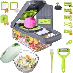 Vegetable Chopper Slicer 16-in-1 with Spice Chopper Set 7 Blades Veggie Dicer Onion Fruit Cutter (gray set)