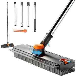 3-in-1 Adjustable Silicone Scraper Squeegee Scrub Brush with Long Handle - Brush Cleaner, Deep Cleaning, Extension, Glass Cleaning Squeegee Tool for Concrete Tiles, Glass, Walls - Grey Home Care Tool, 3-In-1 Scraper Squeegees, Brush Cleaner Squeegees