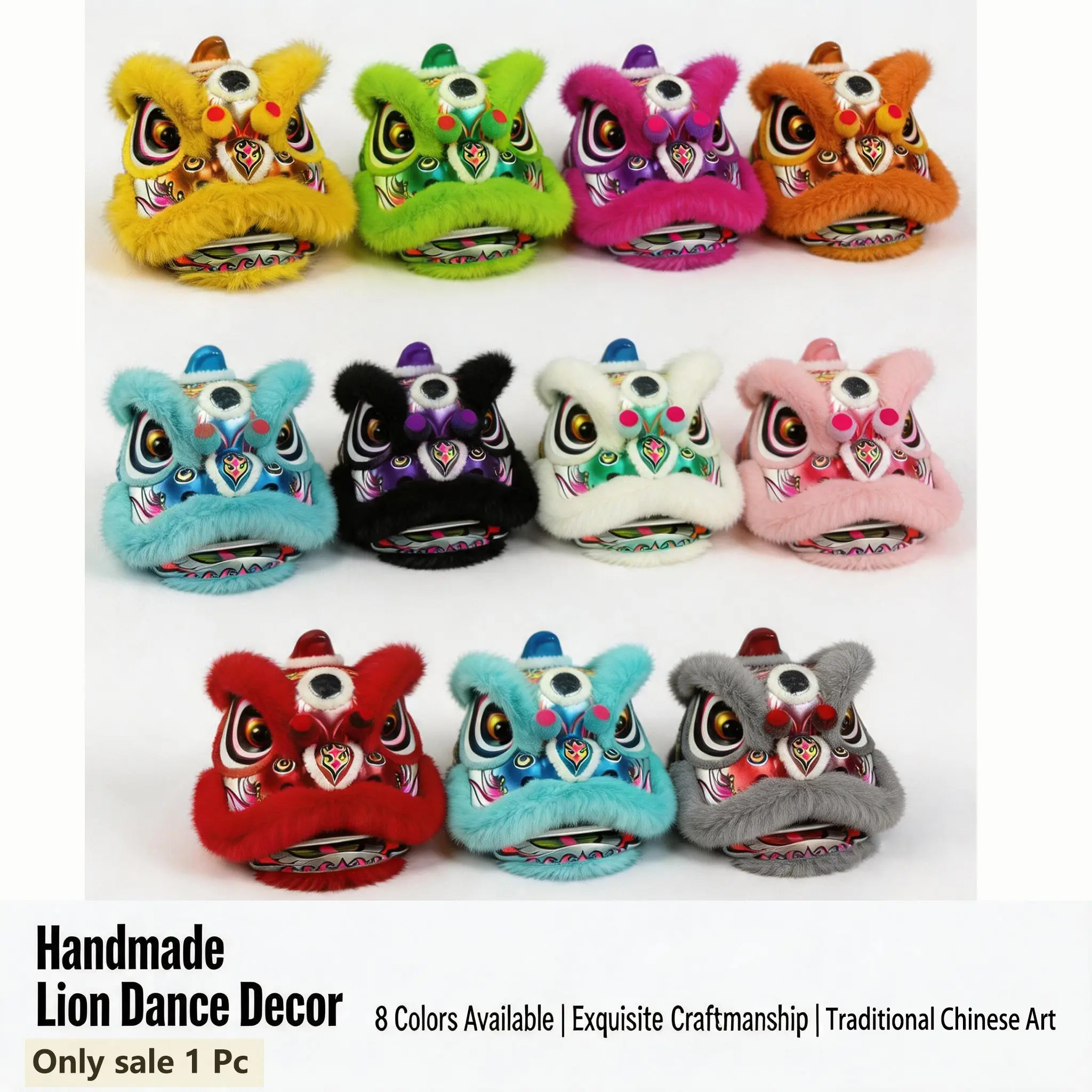 Vibrant Chinese Lion Dance Ornament, Detailed Foo Dog Decor Figurine, Lucky Charm for Car Dashboard & Tabletop Display, Ideal Present for Car Decor & Oriental Home Decoration, Car Dashboard Decorations