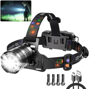 Rechargeable Headlamp, High Lumens Super Bright Headlamp, Adjustable Focus LED Headlamp, 90° Headlamp, 4 Modes Headlamp, Essential Equipment for Adult Helmet Camping