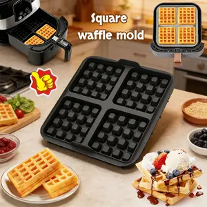 Square waffle non-stick silicone baking mold, suitable for most air fryers, reusable for waffles, pancakes, and egg molds