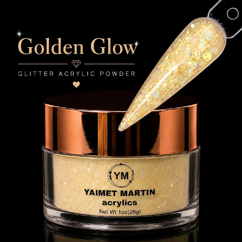 Golden Glitter Acrylic Powder, 1 oz