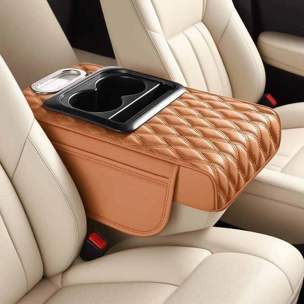 box storage pocket Car Glove Compartment Cushion - Multi-Functional Four-in-One Height-Increasing Comfortable Cup Holder Anti-Slip Storage Box PU Leather Wear-Resistant Armrest Pad