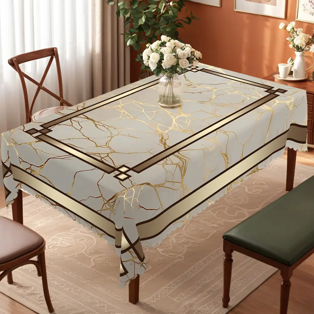 PLUMLIK Aesthetic Embossed Geometric Marble Stripes Durable Reusable Polyester Tablecloth - European-Style Home Supplies, 55x70 Inches Rectangle/Round Cover, Sun Protection, Holiday Decor, Valentine's Day Gift