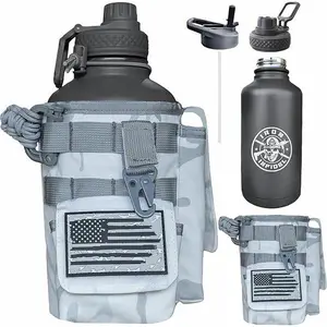 Iron Infidel Battle Bottle - Half Gallon Insulated Water Bottle with Paracord Handle, 64 oz Stainless Steel 2L Water Jug with Rugged, Removable Sleeve for Keys, Wallet, & Phone (Arctic Camo 2 Liter)