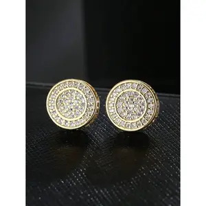 Men's Punk Hip Hop Copper Round Earrings Rhinestone Decorative Screw Design Personal Fashion Jewelry for Gifts Parties Daily Wearing