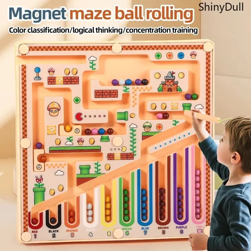 ShinyDull Kids Wooden Magnetic Ball Maze Puzzle Toy - Beginner Logic Puzzles, 3-12 Years Focus Boost Play, Multifunctional Educational Stress Relief Game for Birthdays, Classroom Activities