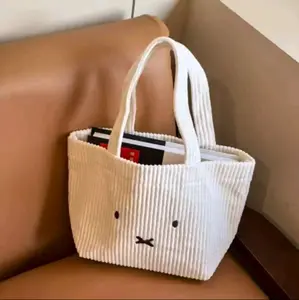 Kawaii Miffys Rabbit Corduroy Handbag | Portable Multifunctional Commute Cosmetics Lunch Storage Bag All-purpose Commuting Bag Gifts