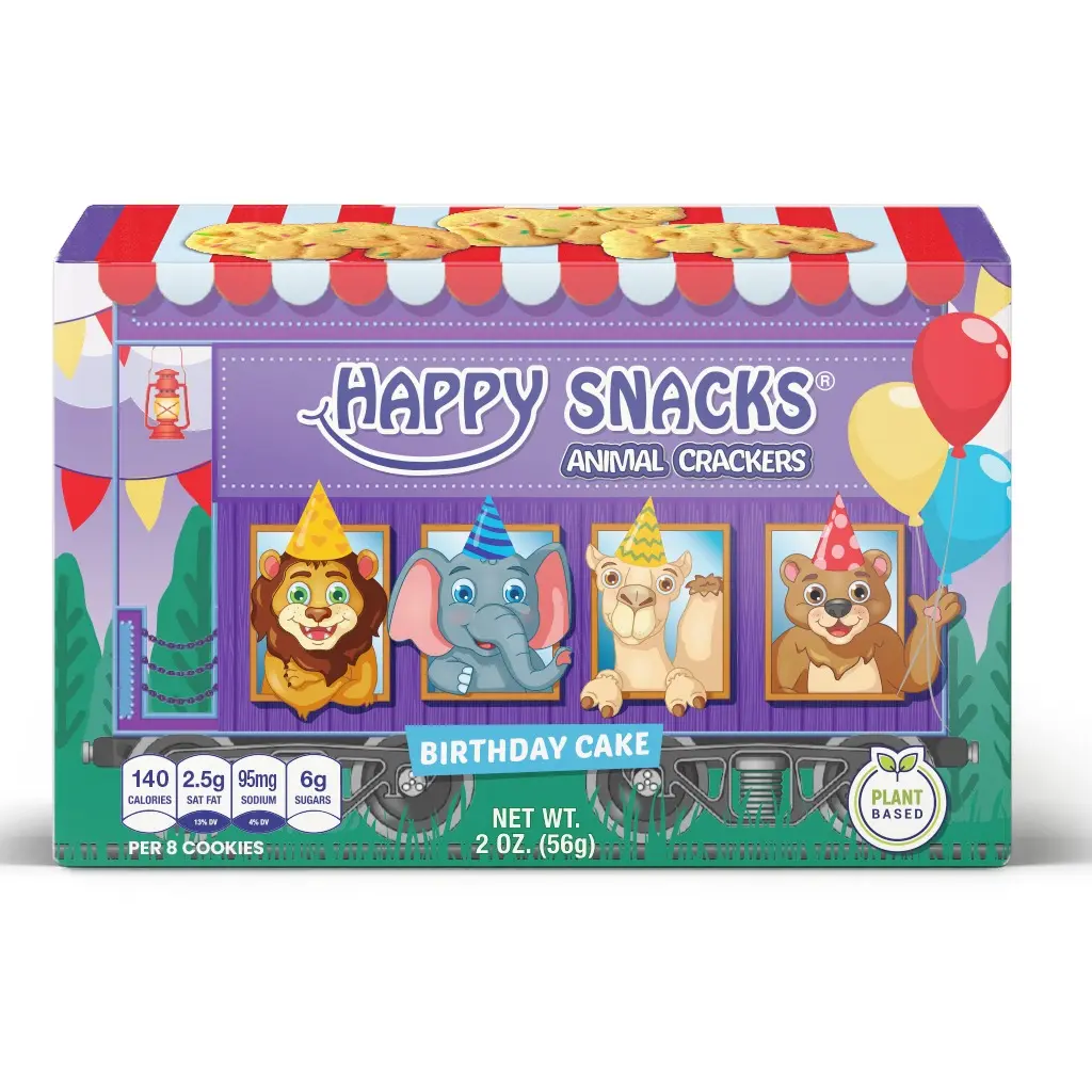 Happy Snacks Wheat Flour Birthday Cake Animal Crackers, 2oz Box Set - Case of 12