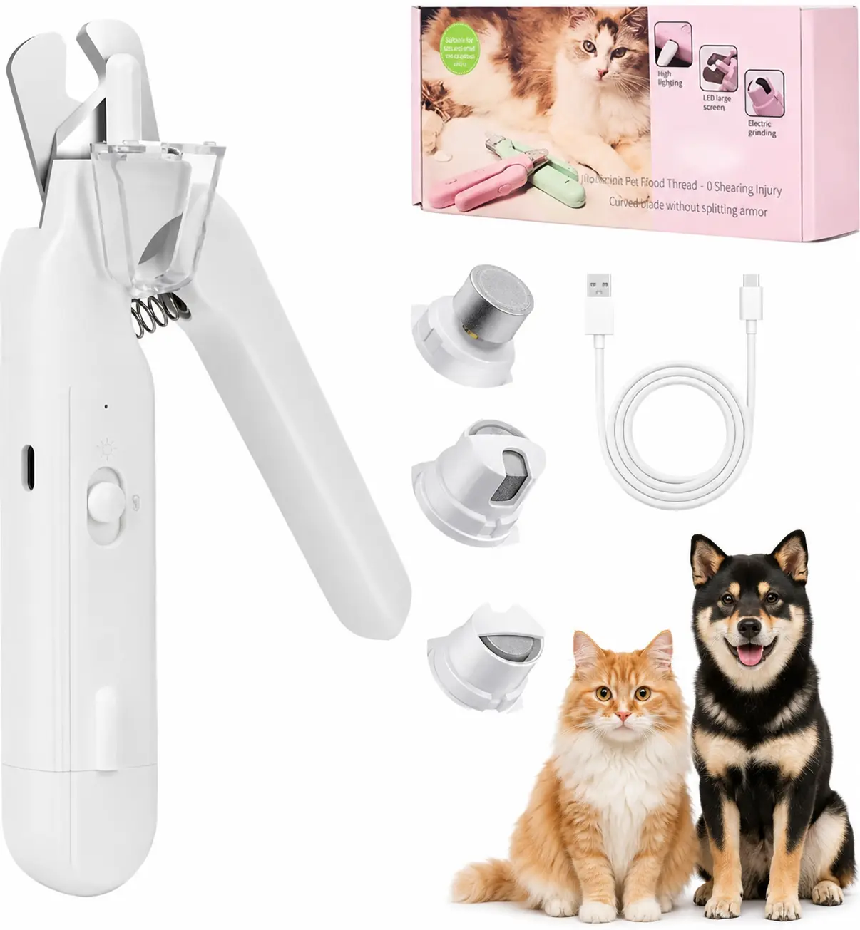 2-in-1 pet nail clipper and grinder, dog nail clipper trimmer, ultra quiet electric nail set, rechargeable, suitable for trimming toes and claws of dogs and cats of all sizes groom