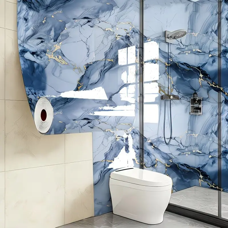1pc Marble Look Self-Adhesive Decorative Wallpaper, Bathroom Wall Decor, Kitchen Waterproof Oil Resistant, Easy Install Remove