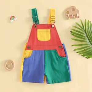 Afunbaby Kids Toddler Baby Girls Boys 90's Style Denim Overall Shorts Cute Contrast Color Summer Jumpsuit with Pockets Dopamine Color Suspender Romper Jumpsuit