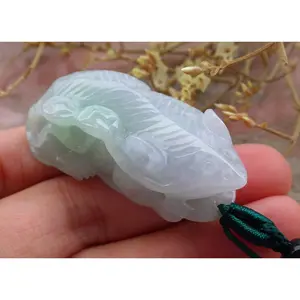 Certified Hand Carved Natural Green Lavender Myanmar Burma A Jade jadeite Mouse Rat Coin Pendant Necklace