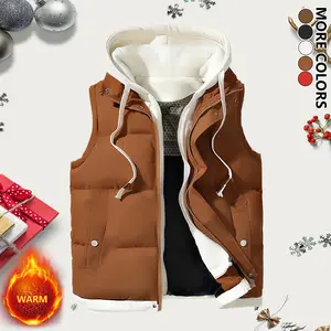 Men's hooded colorblock quilted vest, stylish and warm, featuring a casual and versatile design with a hood, suitable for everyday wear, hanging out with friends, and winter street style. Fashionable, warm, and versatile for everyday wear.