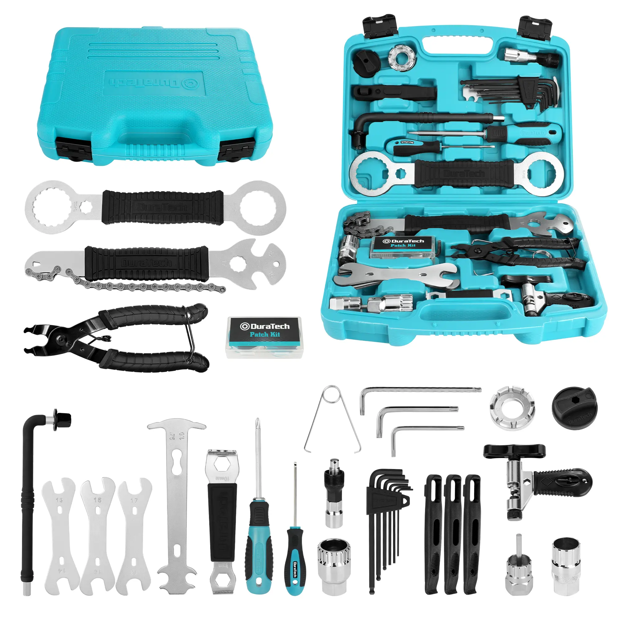#summersale DURATECH 41 Pieces Bike Repair Tools, Complete Bike Tools Kit with Storage Box, Mountain Bike Maintenance Tools, for Mountain, Road, and Park Bicycle with Chain Riveter, Tire Levers, Crank Puller