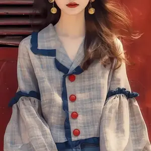 2025 Plaid Vintage Women Blouses Spring/summer New Korean Clothing Sales Loose Long Sleeves Tops Casual Women's Shirts