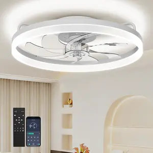 Ceiling Fans with Lights and Remote 20'' Low Profile Flush Mount Fan 6 Speeds 3 Color Temp 3000-6500K Dimmable LED Fandelier for Bedroom Livingroom White